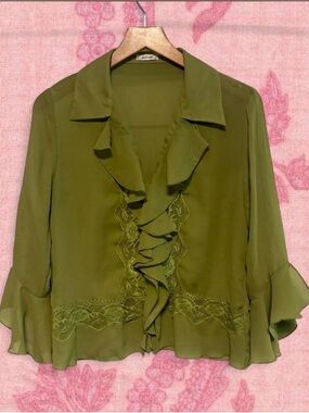 Jaipur Olive Green Ruffle & Lace Blouse!